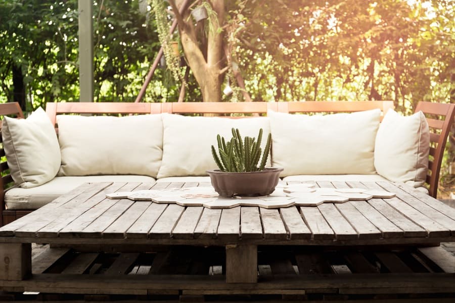 outdoor sofa with wood table cactus 