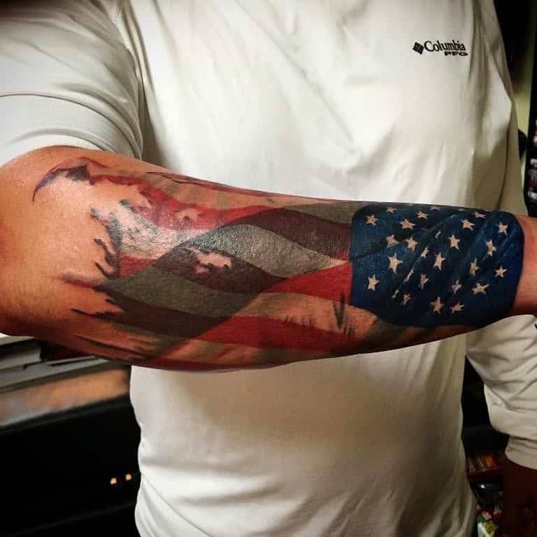 Outer Forearm American Flag Tattoos kcwilliamstattoo