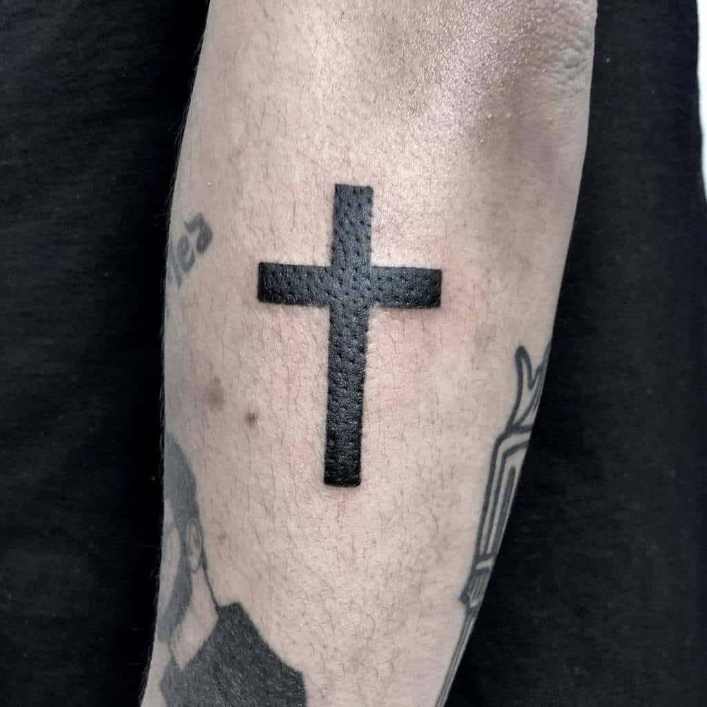 Outer Forearm Cross Tattoos jinjin_black__