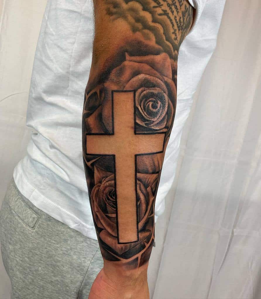 Outer Forearm Cross Tattoos tonyraztattoo