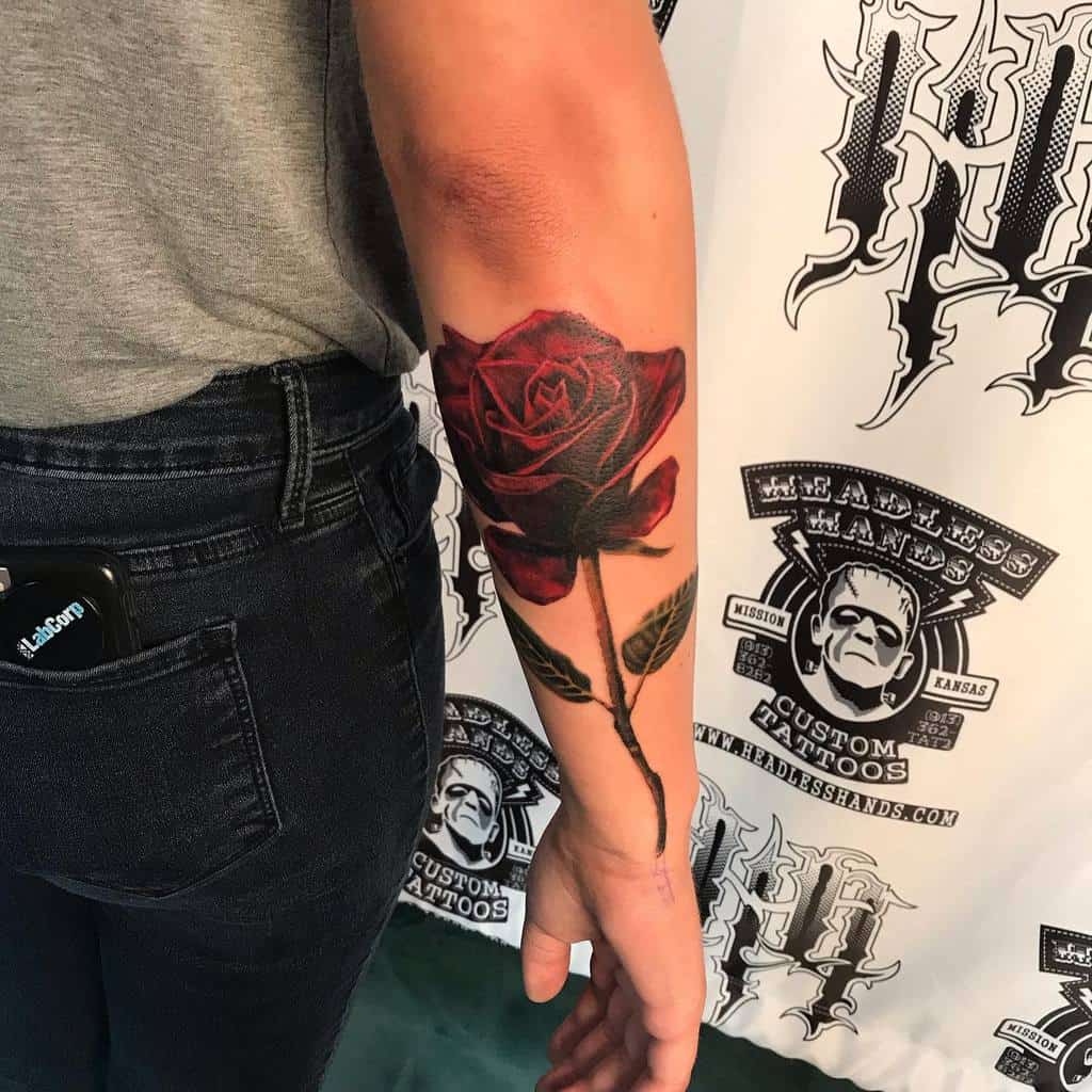 Outer Forearm Rose Tattoos seangilberttattoos