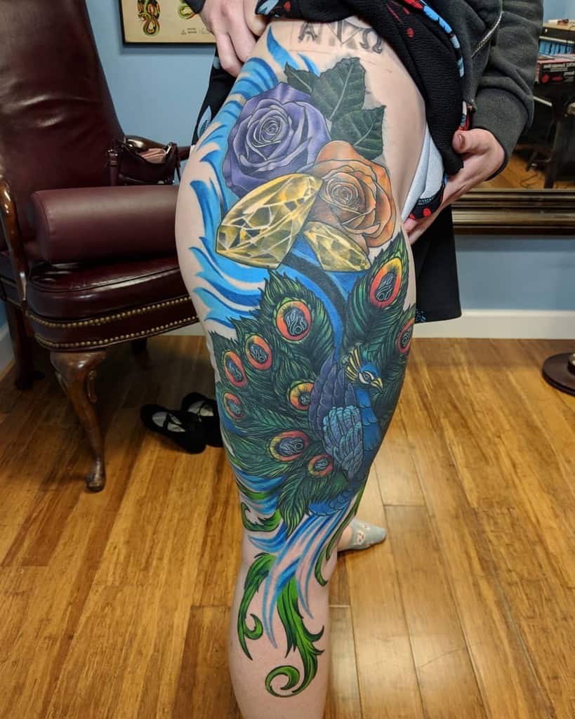 Peacock Sleeve Tattoos for Women electric_blue_tattoo