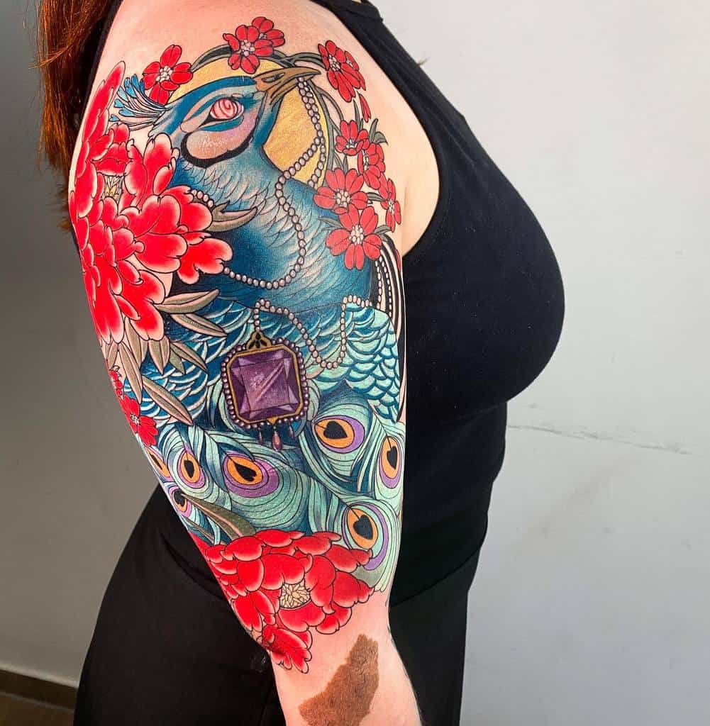Peacock Sleeve Tattoos for Women maiza.tattoos