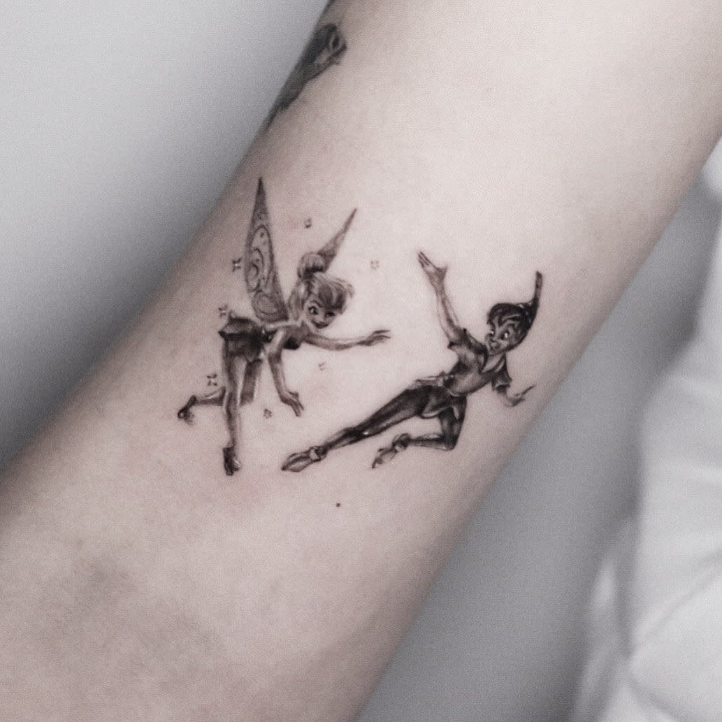 Peter Pan With Tinkerbell Tattoo Kidneedle Tattoo