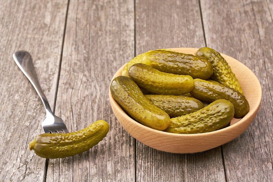 Pickles in a wooden bowl