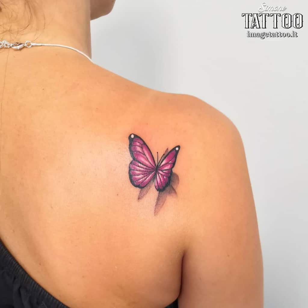 Pink 3D Butterfly Tattoo simone.tattoo