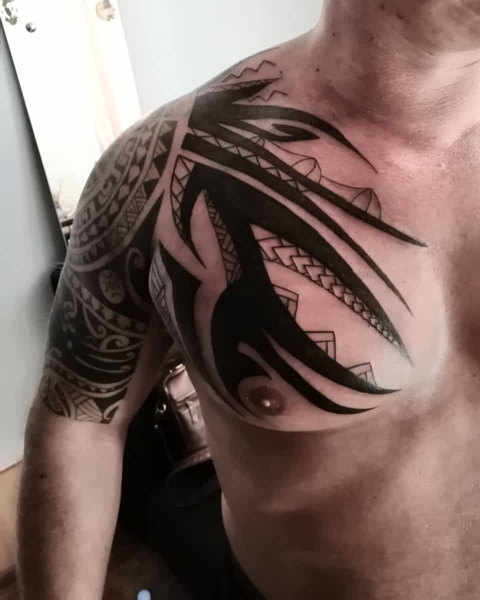 Polynesian Chest Tattoo nikita_tattoo