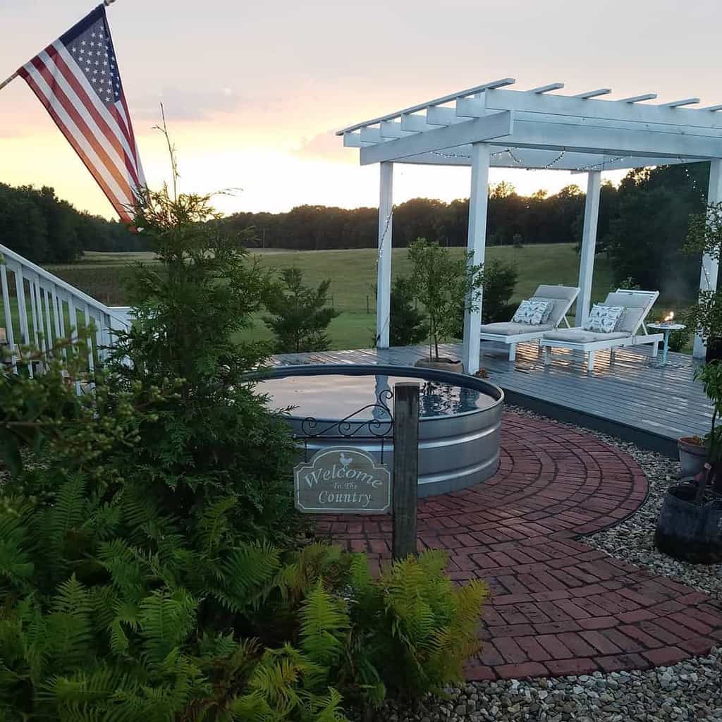 outdoor wood patio and deck recliners tin hot tub american flag
