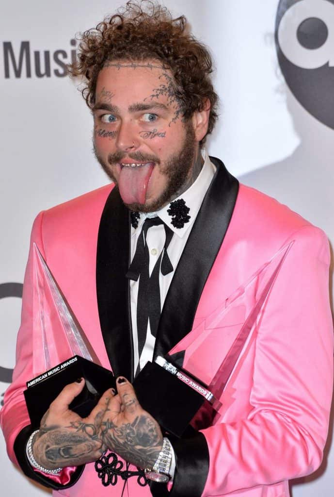 Post Malone Pink Jacket Tongue Out Awards
