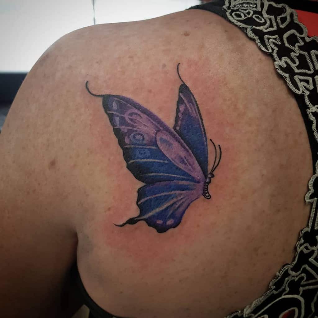 Purple Butterfly Back Tattoo nikki.b.tattoo