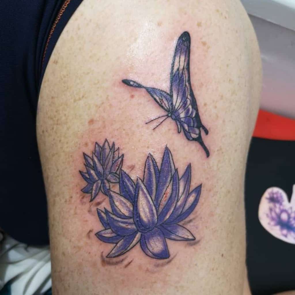 Purple Butterfly Shoulder Tattoo mrsmummypennyuk