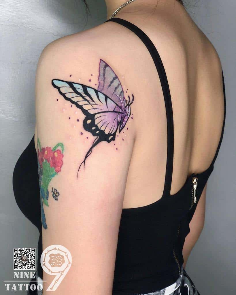 Purple Butterfly Shoulder Tattoo wuyao_tattoo