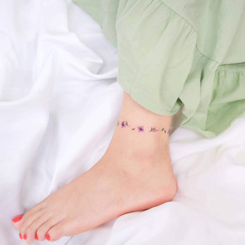 Purple Flower Ankle Tattoo xiso_ink