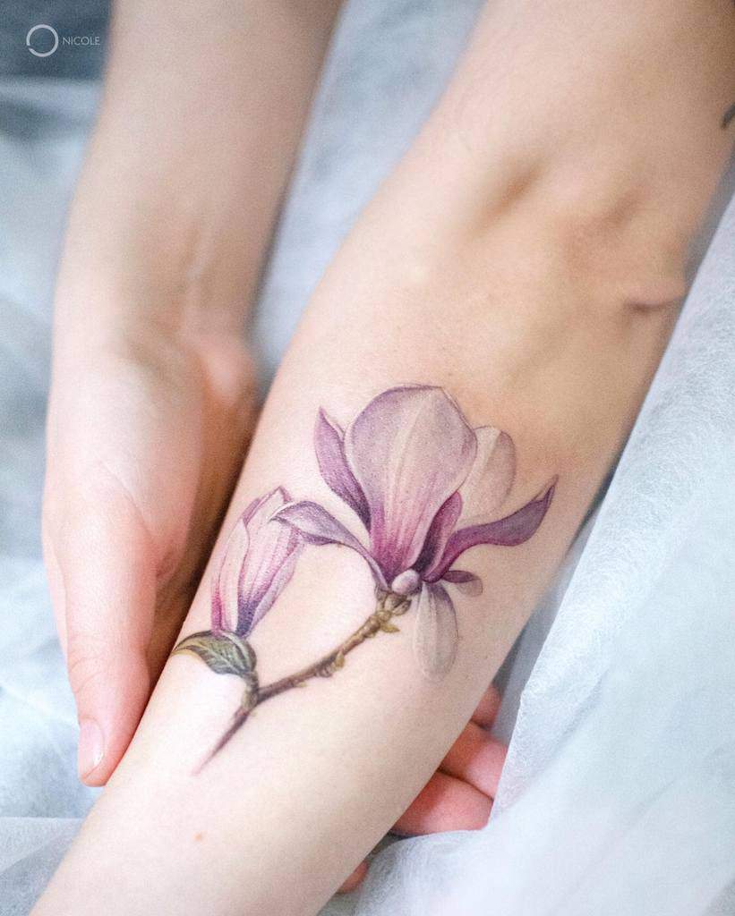 Purple Flower Forearm Tattoo nicole_inkart