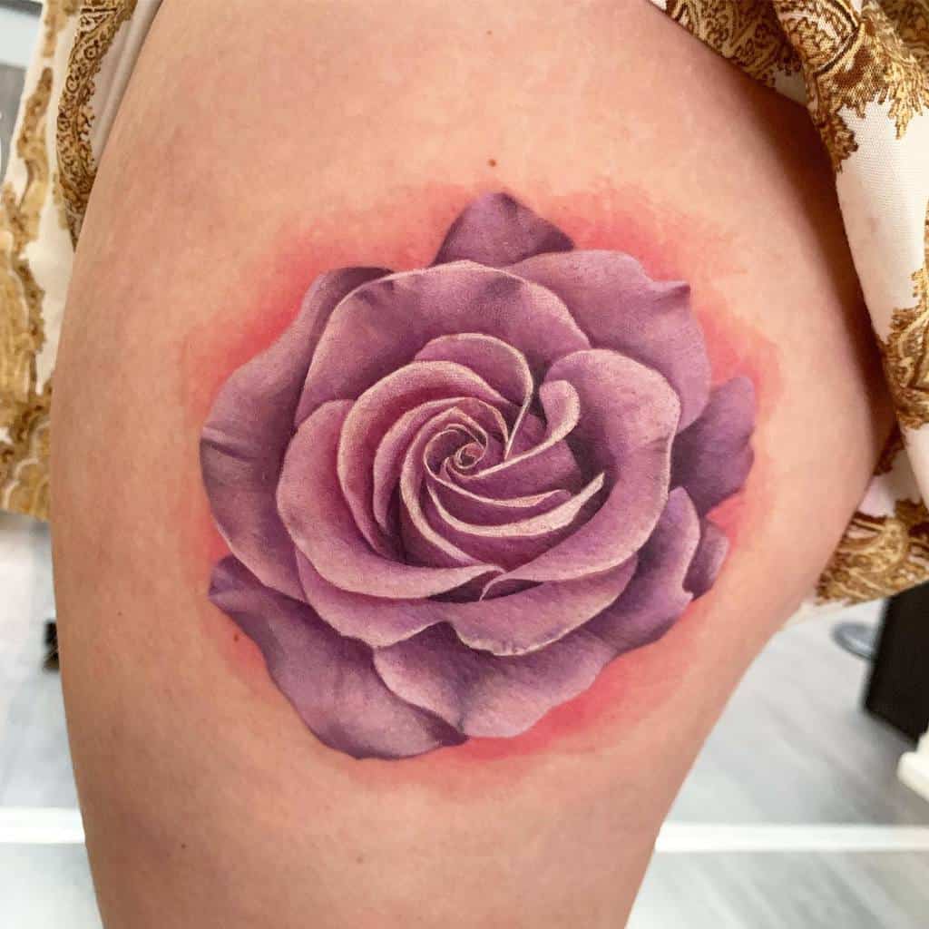 Purple Flower Leg Tattoo bethanyriverstattoos