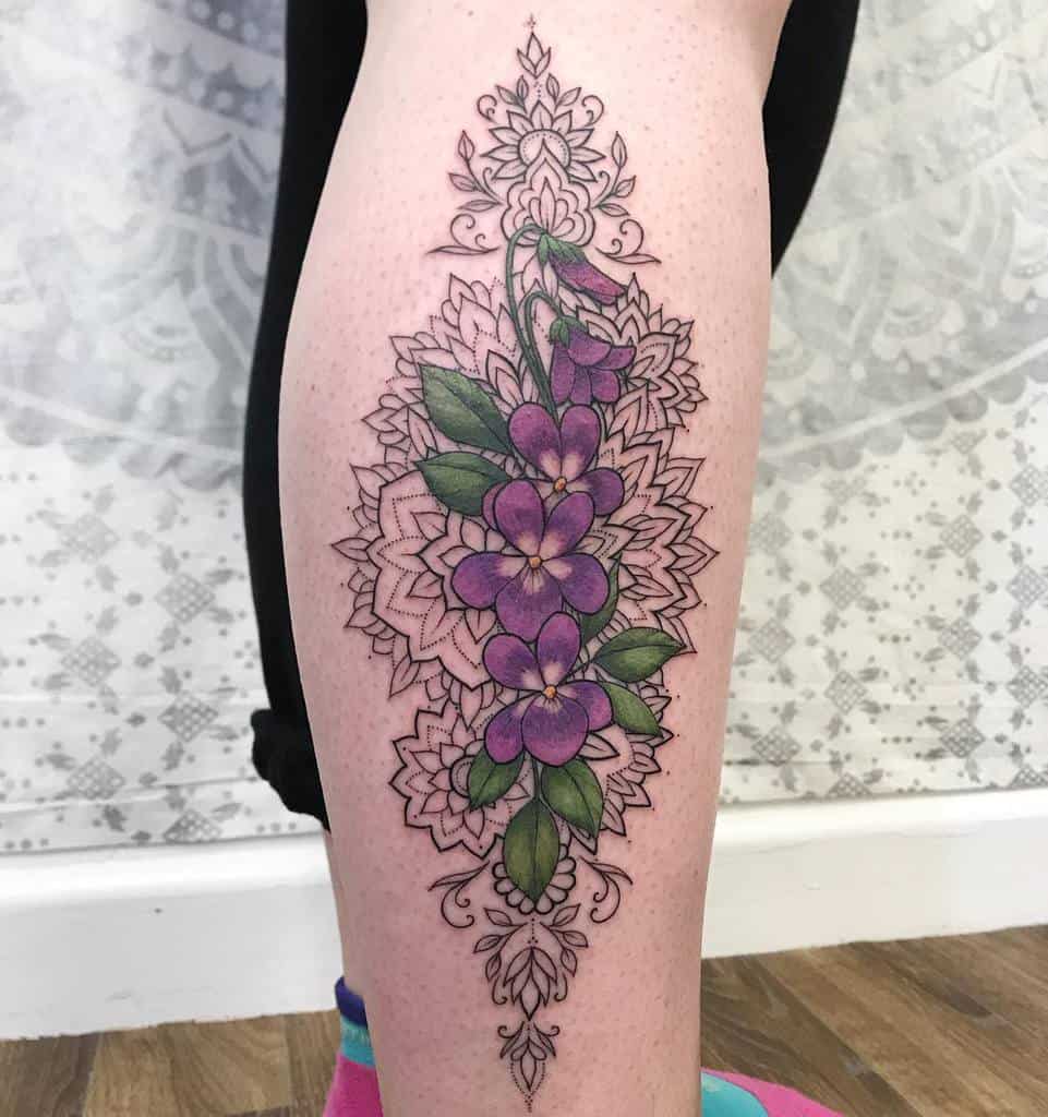 Purple Flower Leg Tattoo brittbeale