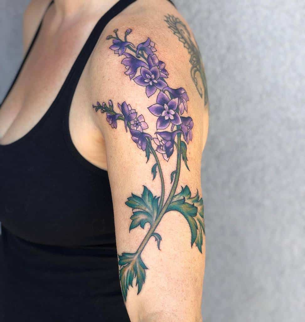 Purple Flower Shoulder Tattoo cheritattoos
