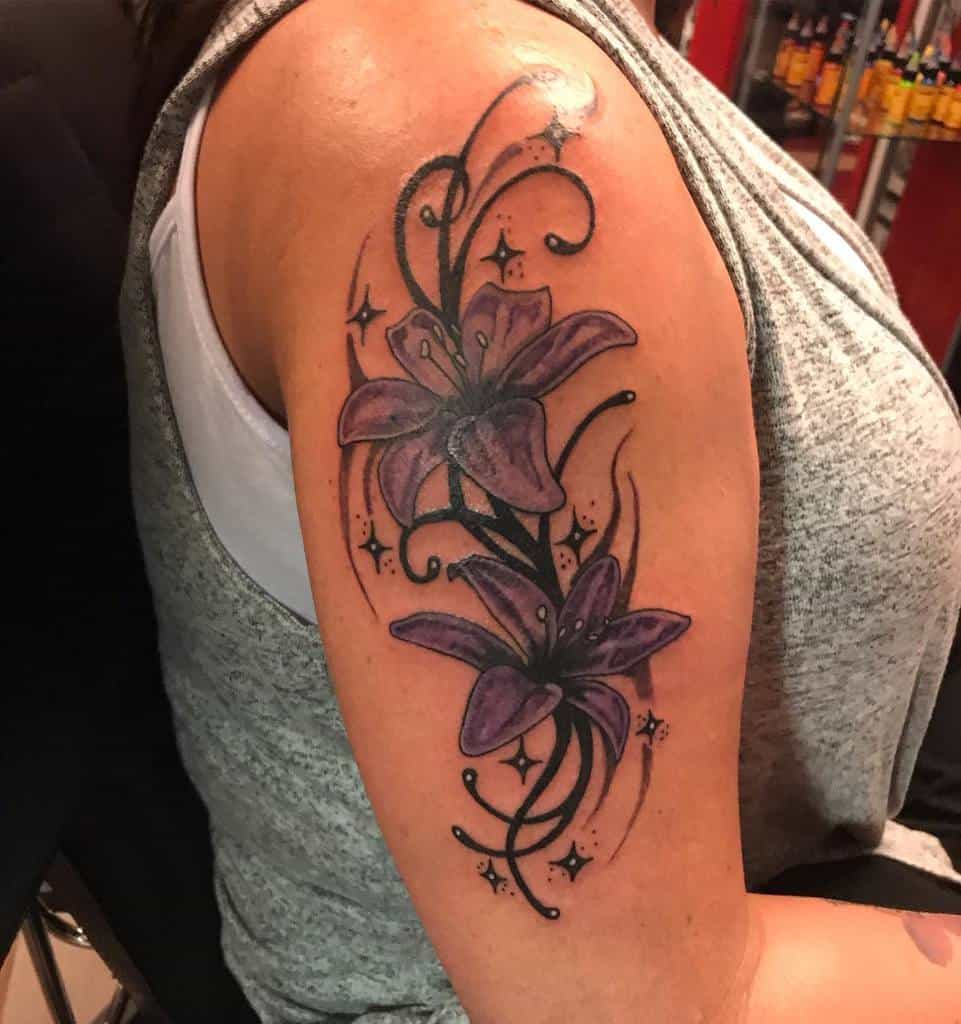 Purple Flower Shoulder Tattoo ianadams420_ink