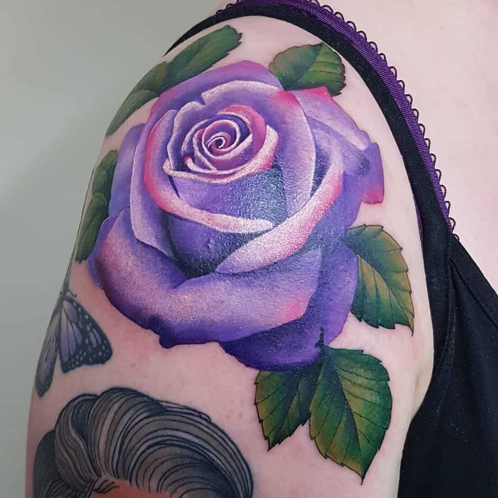 Purple Flower Shoulder Tattoo katyhowarthtattoo