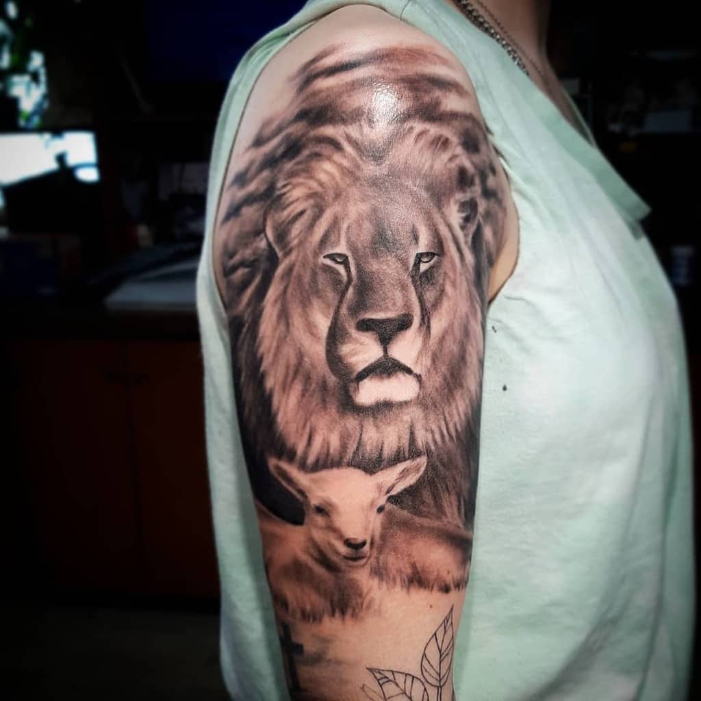 Realistic Lion and Lamb Tattoo creekboyfarley