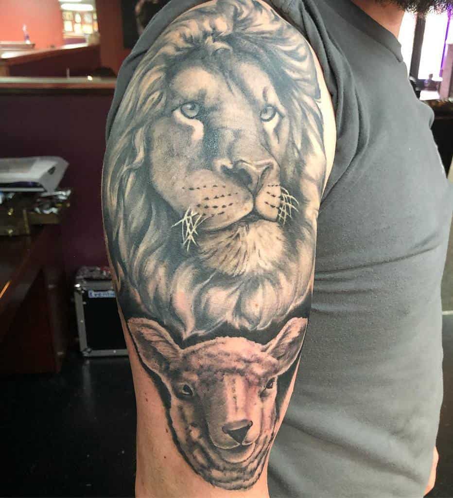 Realistic Lion and Lamb Tattoo israel_hughes
