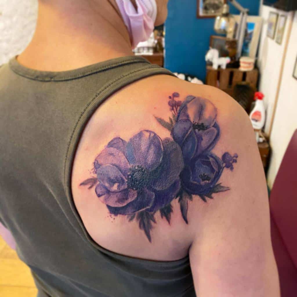 Realistic Purple Flower Tattoo lavieillepeau