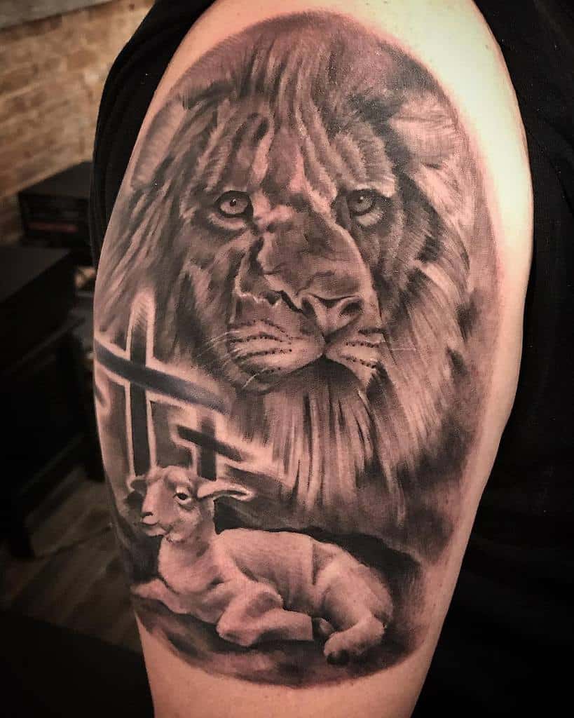 Religious Lion and Lamb Tattoo mikereart