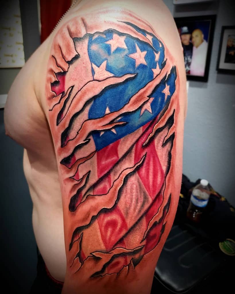 Ripped American Flag Sleeve Tattoo celebrityinkofsa