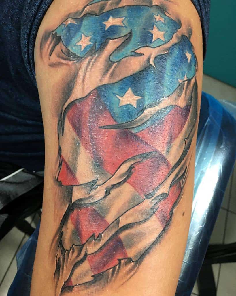 Ripped American Flag Sleeve Tattoo ryantattoos90