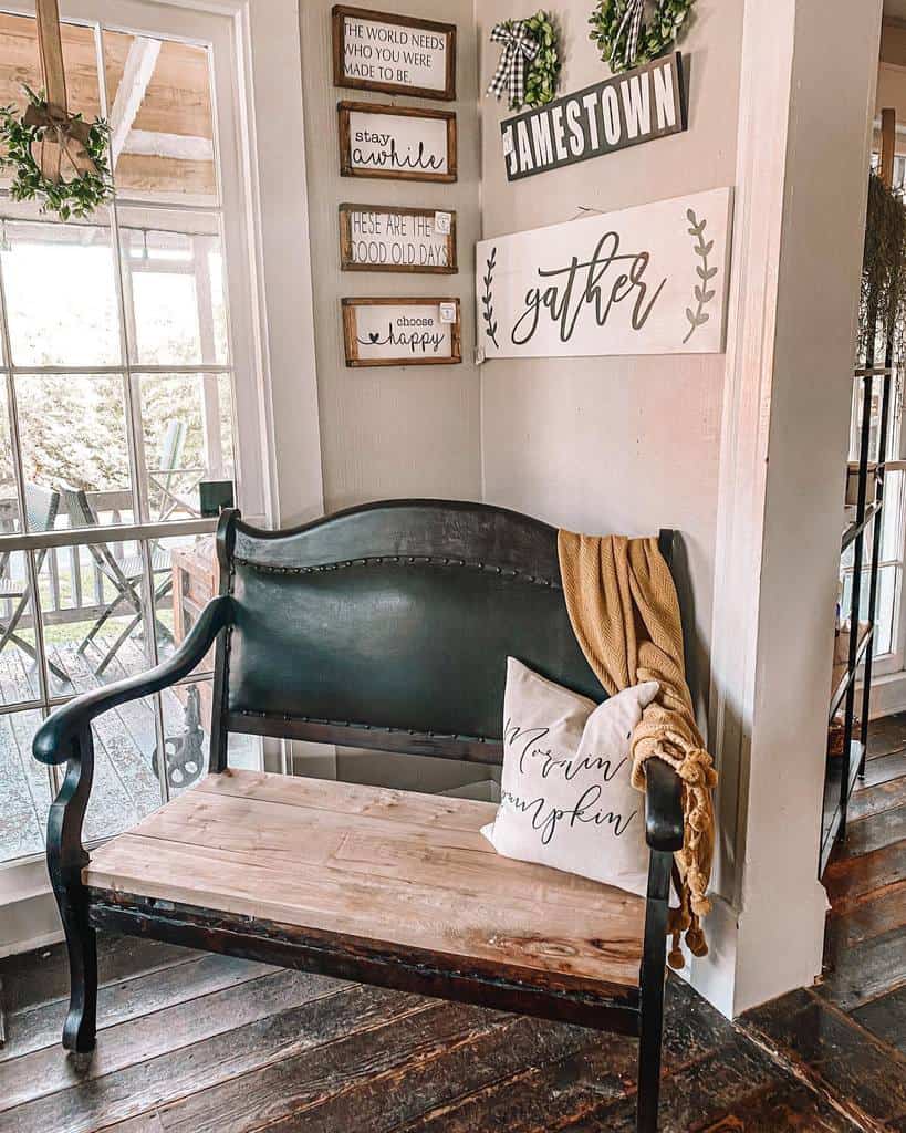 vintage seat in rustic sunroom