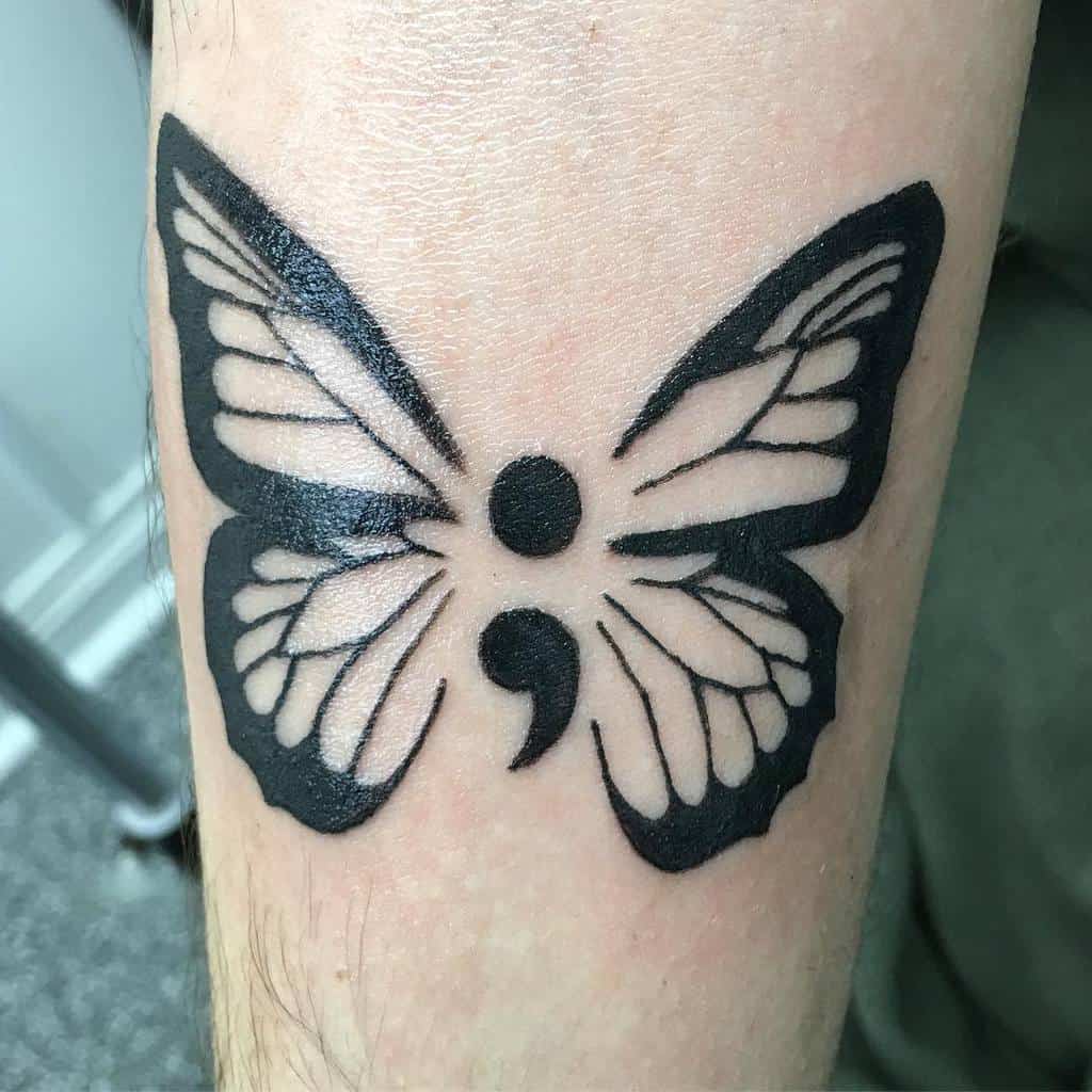 Semicolon Butterfly Tattoo ajbtattoo