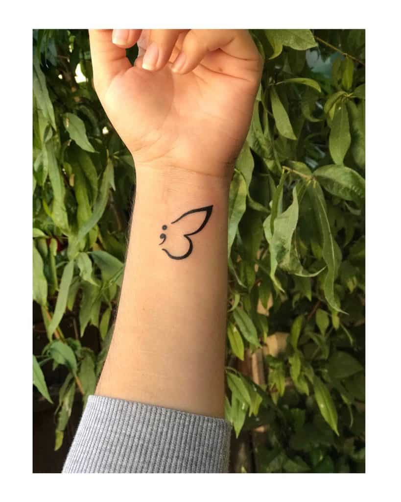 Top 65 Best Semicolon Butterfly Tattoo Ideas 2021 Inspiration Guide   Semicolon Butterfly Wrist Tattoo Ficklewallflower 1229x1536 