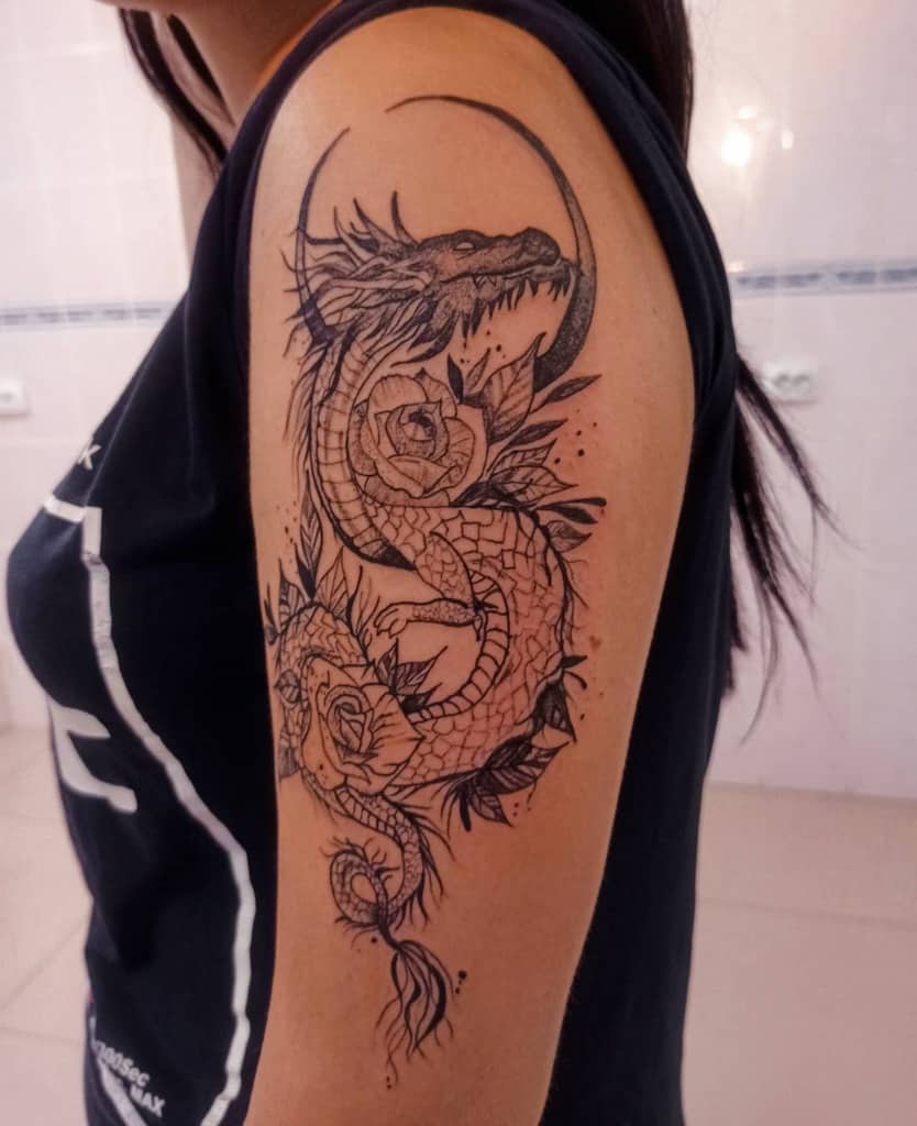 Shoulder Dragon Tattoos for Women blvckfoxtattoo