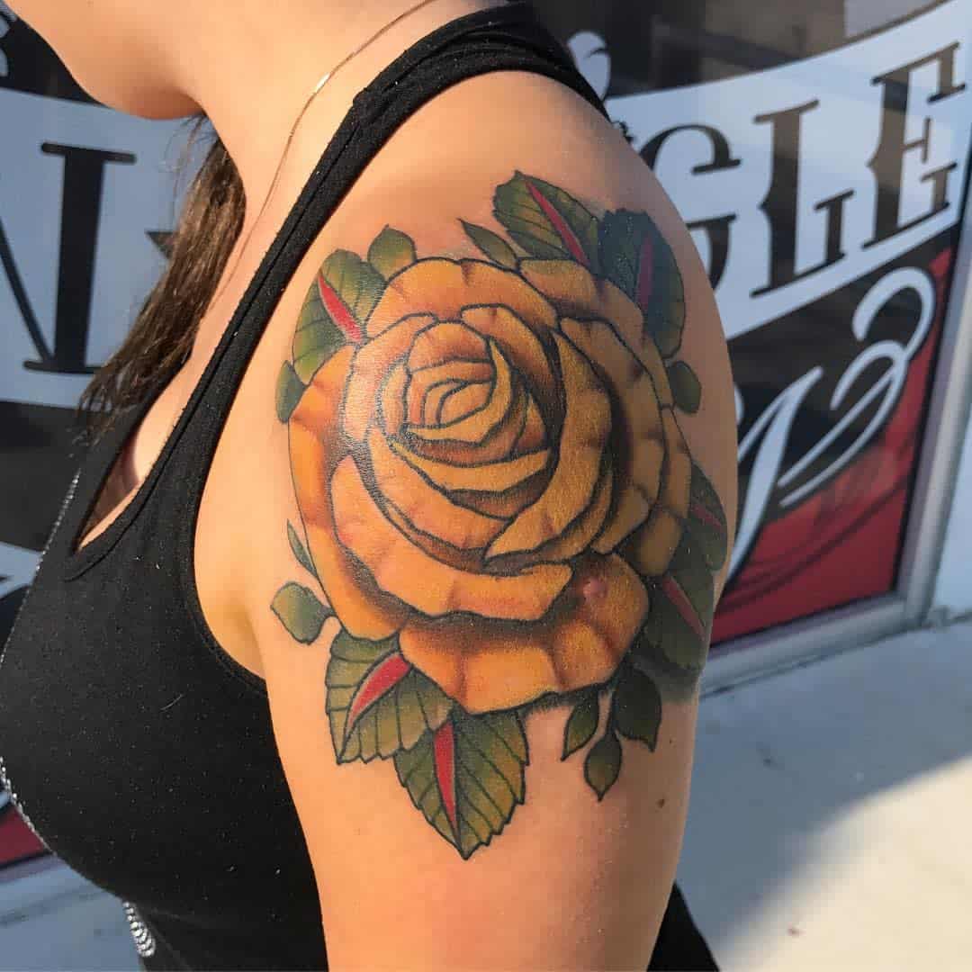 Shoulder Yellow Rose Tattoo -casas_ink