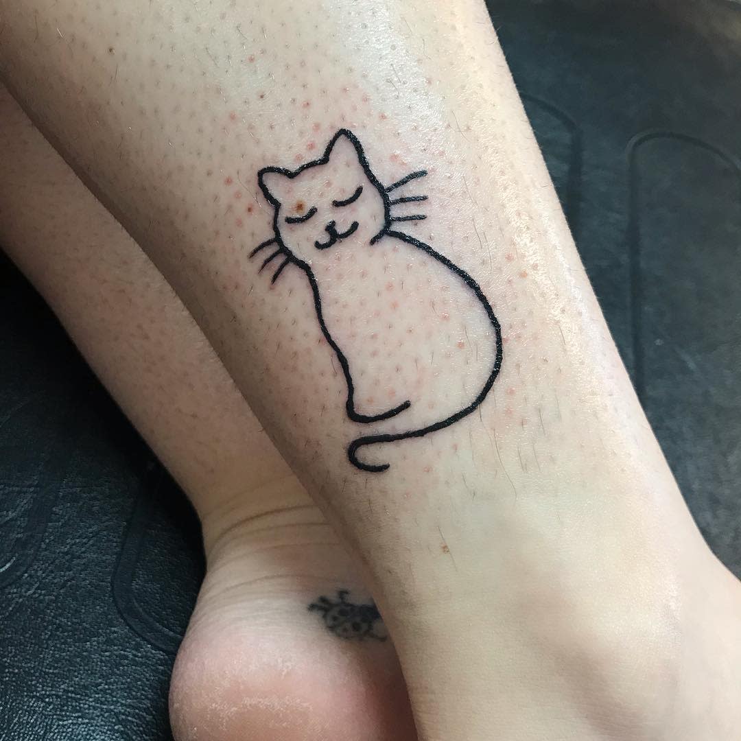 Simple Cat Ankle Tattoo nicolekendricktattoos