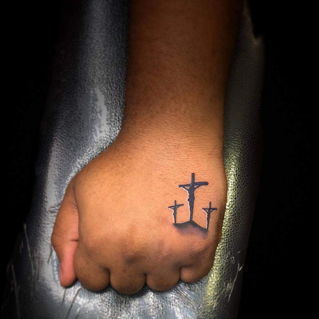 Simple Cross Tattoo for Men inkedbyaj