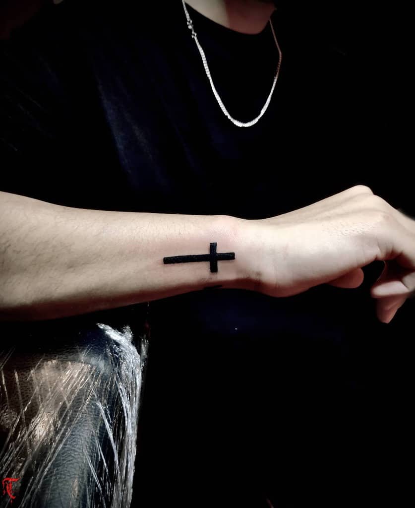 Simple Cross Tattoo for Men tiranatattooing
