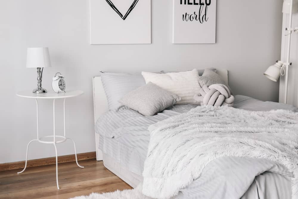 scandinavian gray small master bedroom 