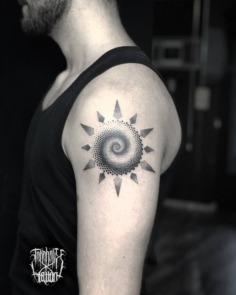 Simple Sun Dotwork Tattoo alexandra_d_moon