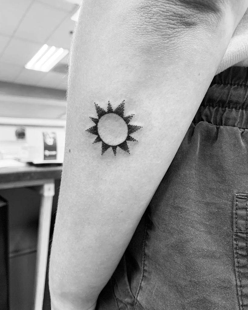 Simple Sun Dotwork Tattoo thebig_rosstattoo