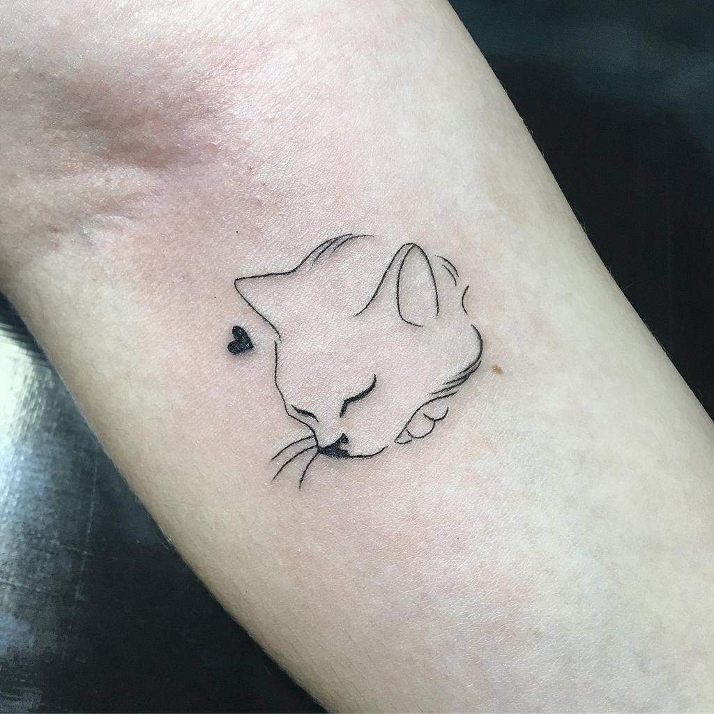 Sleeping Cat Outline Tattoo dame_des_chats