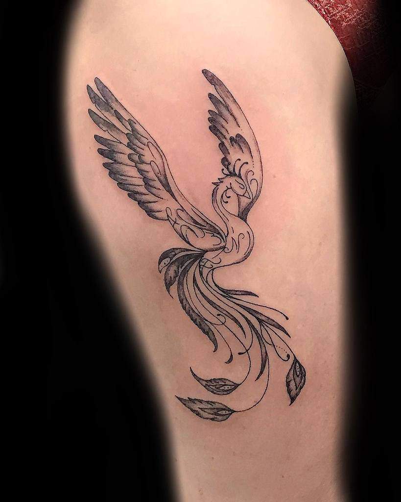 Small Black Phoenix Tattoos lys.tattoo