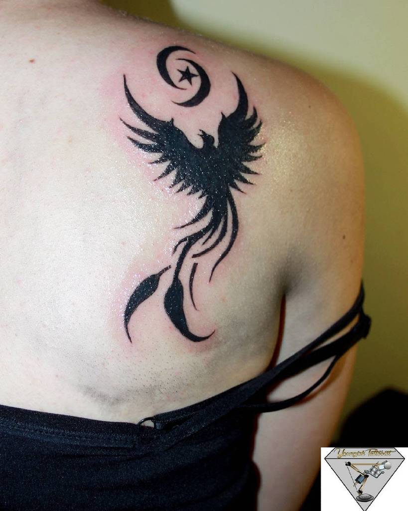 Small Black Phoenix Tattoos youngish_tattooist