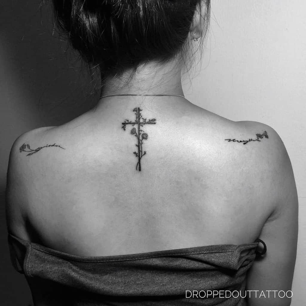 Small Cross Back Tattoo Droppedouttattoo