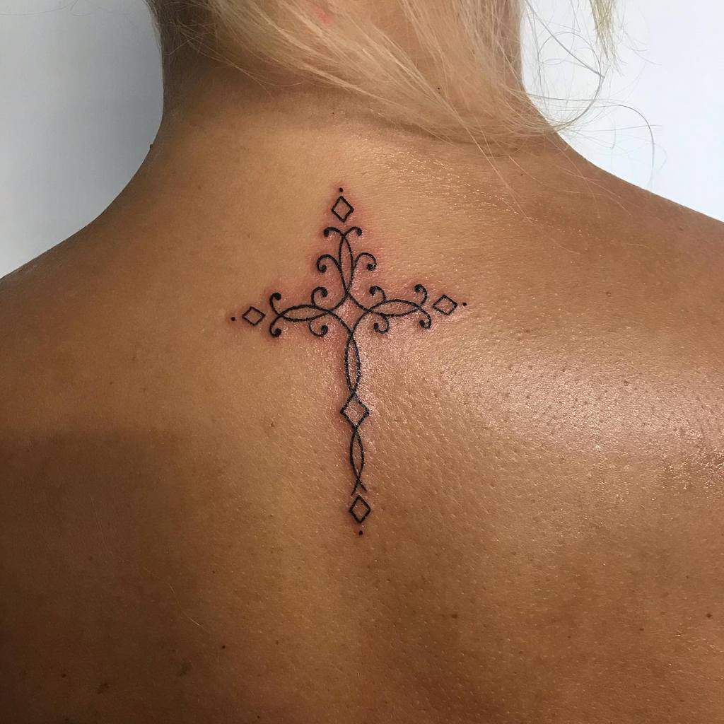 Small Cross Back Tattoo Oliverkruegertattooartist