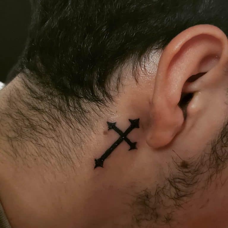 69 Best Small Cross Tattoo Ideas 2024 Inspiration Guide   Small Cross Ear Neck Tattoo 2 Ranchos Ink 768x768 