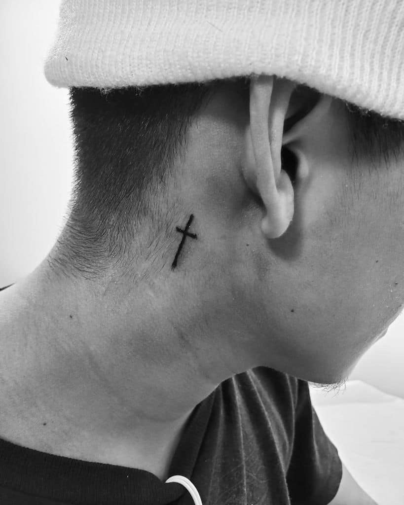 Small Cross Ear Neck Tattoo Coyotetattoos