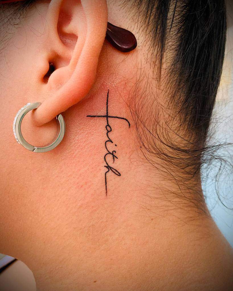 Small Cross Ear Neck Tattoo Positivevibetatt