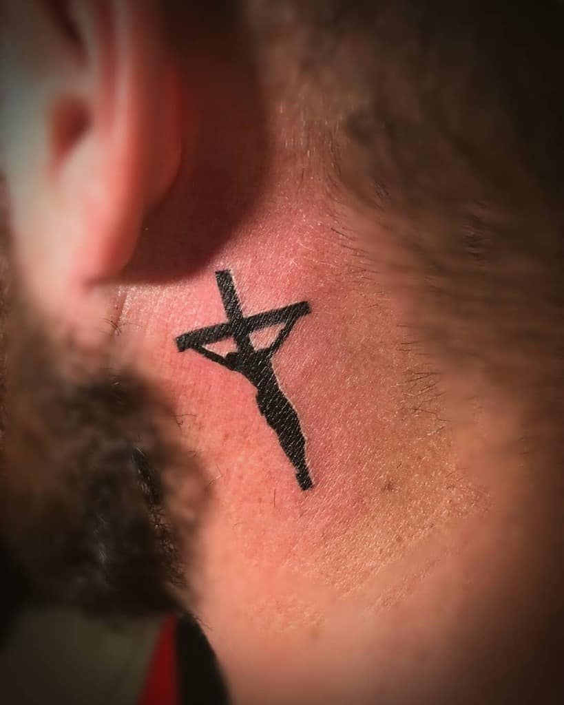 Small Cross Ear Neck Tattoo Tatsbyblack