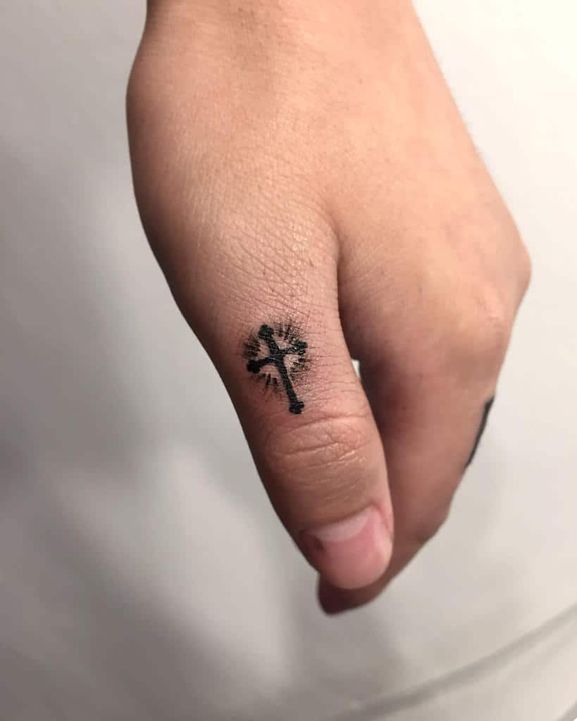 Minimal Cross Tattoo On Hand